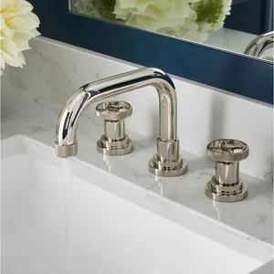 Aquacubic Gold Traditional Bathroom Sink Faucet 3 Holes Widespread Faucet