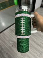 Nouveaux Gobelets Isothermes en Acier Inoxydable de 40 oz, 9 Couleurs, Oranges, à Strass Scintillants, Thème Football/Rugby, Écologiques, avec Paille
