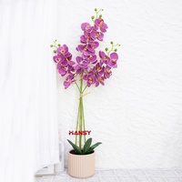 Tanaman Anggrek Phalaenopsis Buatan Warna Ungu dalam Pot, Bunga Kupu-kupu Plastik Realistis untuk Dekorasi Rumah