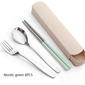 Nouvelles Idées de Produits en Gros 2021 : Ensemble Cuillère Fourchette Baguettes en Paille de Blé Naturelle Portable et Réutilisable pour Bébé - Product Image 5