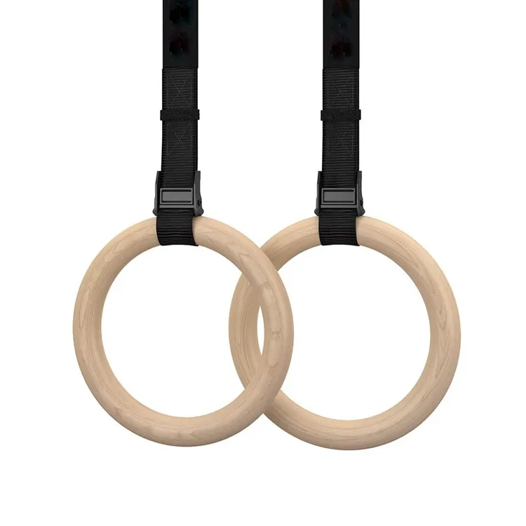 adjustable 38mm Strap Core Strength Exercise Gymnastic Wooden Gym Rings