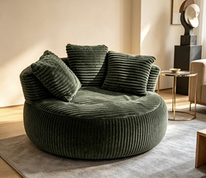 <span class=keywords><strong>Sofá</strong></span> de Corduroy a Rayas Suaves Relleno de Espuma Triturada, Cómodo Sillón Reclinable para Sala de Estar, Dormitorio o Rincón de Lectura - Product Image 6