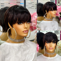 Perruques Lace Front en Cheveux Humains du Vietnam, Couleur Noir Naturel, Ondulation Water Wave, Coupe Pixie Courte, Pré-épilées, Nœuds Blanchis