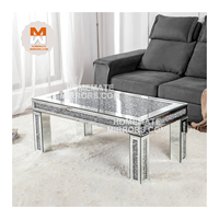 Table basse classique pour salon avec plateau en verre et miroir en diamant concassé