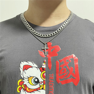 Collier avec pendentif croix en acier inoxydable pour homme, design géométrique, style punk rétro, chaîne de 3,0*60 cm incluse - Product Image 3