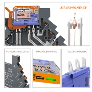 Relè Elettromagnetico Intermedio Ultra Sottile LANBOO 6mm, 5P 6A 1NO1NC, Miniatura per Guida DIN, 24VDC, 5 Poli con Zoccoli - Product Image 2