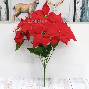 Fleurs artificielles de Poinsettia rouges en plastique et soie, branche unique, décorations de Noël réutilisables, fausses fleurs pour aménagement paysager - Product Image 4