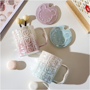 400ML Relief Animal Shapes <b>Ceramic</b> <b>Cup</b> Home Office Water Mug Breakfast Coffee Mugs with Lid and Gift Box for Couple - Product Image 5