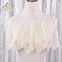 Bordure en dentelle florale brodée papillon sur filet transparent ivoire, personnalisable en gros, pour vêtements et fournitures de couture DIY