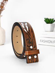 <span class=keywords><strong>Cinturón</strong></span> Vintage <span class=keywords><strong>sin</strong></span> <span class=keywords><strong>Hebilla</strong></span> para <span class=keywords><strong>Hombre</strong></span> y Mujer, Estilo Punk, Estampado Floral, con Plumas, Accesorios de Moda Vaquera Americana Occidental, 1.5 Pulgadas - Product Image 6