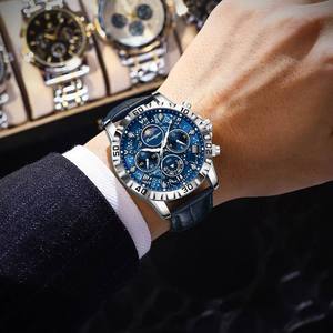 POEDAGAR 973 Montre Homme Décontractée de Marque Supérieure avec Bracelet en Cuir Véritable Lumineux et Étanche, Chronographe Sportif et Date Automatique - Product Image 2