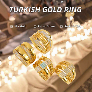 Anillo Grueso Chapado en Oro Estilo Turco con Incrustaciones de Cobre y Zirconia, Anillo de Declaración para Mujer, Regalo para Fiesta o Boda - Product Image 2