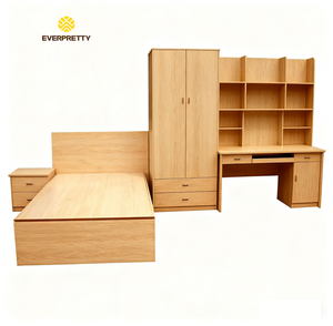 Ensemble de chambre à coucher moderne et classique personnalisé pour petit appartement, <span class=keywords><strong>lit</strong></span> simple en bois avec <span class=keywords><strong>armoire</strong></span> de rangement, table de chevet et bureau d'étude - Product Image 1