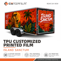 Vinil Pembungkus Mobil Merah Oranye Cerah Stiker Ilustrasi Kreatif Untuk Layanan Pembaruan Eksterior Trailer Tertutup