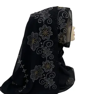 Echarpe hijab en mousseline de soie avec strass, pour femme musulmane des pays-bas, livraison gratuite, nouvelle mode dubaï, collection 2022