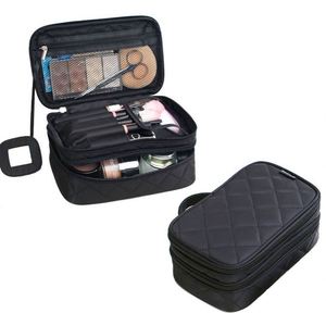 Free Sample Fashion <b>double</b>-layer multifunctional <b>quilted</b> makeup bag Women's makeup bag - Product Image 1