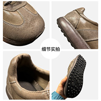 Chaussures de sport décontractées pour hommes en cuir de cheval patchwork color-block effet vieilli, gris-éléphant et marron, à talon bas et lacets avant