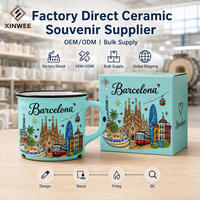 Tasse à café en céramique souvenir de Barcelone, Espagne, avec impression de dessin animé mignon, motif de monument du parc, design en grès, personnalisable OEM ODM, vente en gros