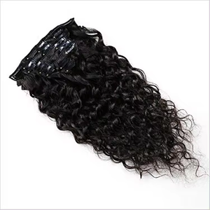 Extensiones de cabello Remy virgen 100%, diseño de Clip rizado de alta calidad, paquete atado a mano de fondo grueso, venta con onda recta - Product Image 1