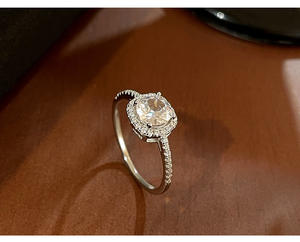 925 Sterling Silver <b>Dainty</b> Square Cut Moissanite Luxury Prong Setting Rhodium Plated Small Sugar Cube <b>Ring</b> for Women - Product Image 4