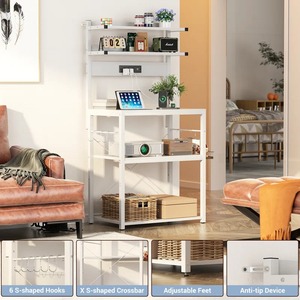 Étagère de cuisine moderne en bois blanc Support de <span class=keywords><strong>boulanger</strong></span> avec prises de courant LED Support pour micro-ondes 10 crochets en S - Product Image 3