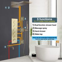 Robinet de douche thermostatique multifonction 5 voies en laiton brossé doré non revêtu, mitigeur de douche