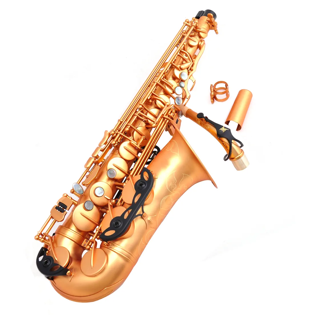 Saxofone banhado a ouro de areia corpo e chave alto saxofone com suporte de plástico