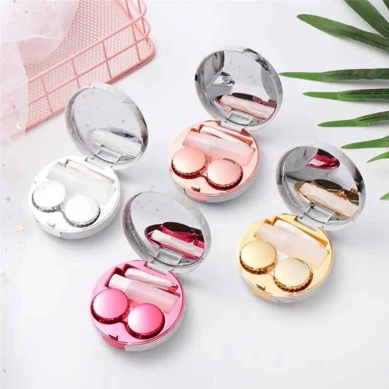 Portable Marble Pattern Surface Contact Lens Case Round Mirror Cover Contact Lens Case Travel Container Holder R1740