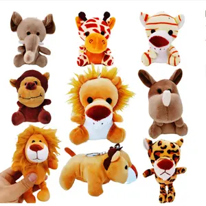 LLavero de juguete de animales de peluche, Mini mono, Tigre, jirafa, león, elefante, bosque de peluche