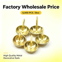 Agrafes de rembourrage décoratives DIY en laiton plaqué or 19 mm à tête ronde pour artisanat et meubles, lot de 6000 pièces