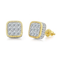 Boucles d'oreilles clous tendance à visser, carrées, style Hip Hop Iced Out Micro Pave, en cuivre plaqué or, vente en gros pour femmes