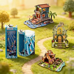 Cadeau parfait pour la décoration de la maison, jouet éducatif, maison miniature DIY, insert pour bibliothèque, serre-livres, kit de puzzle en bois 3D, éclairage LED - Product Image 1