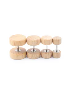 Alisouy 2 piezas de moda de madera pendientes de tuerca marrón Natural negro 8 10 12mm Punk Barbell tapones para los oídos Brincos para hombres y mujeres