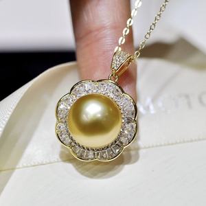 Pendentif en perles d'or riche et prospère 11-12 mm Argent pur incrusté d'or brillant riche Livré avec une chaîne en argent Collier de perles - Product Image 2