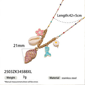 สร้อยคอจี้แฟชั่นฮาวายฤดูร้อน สร้อยคอเหล็กกล้าไร้สนิม 316L เครื่องประดับชุบทอง 14k 18k PVD สร้อยคอรูปเปลือกหอยสำหรับผู้หญิง - Product Image 5