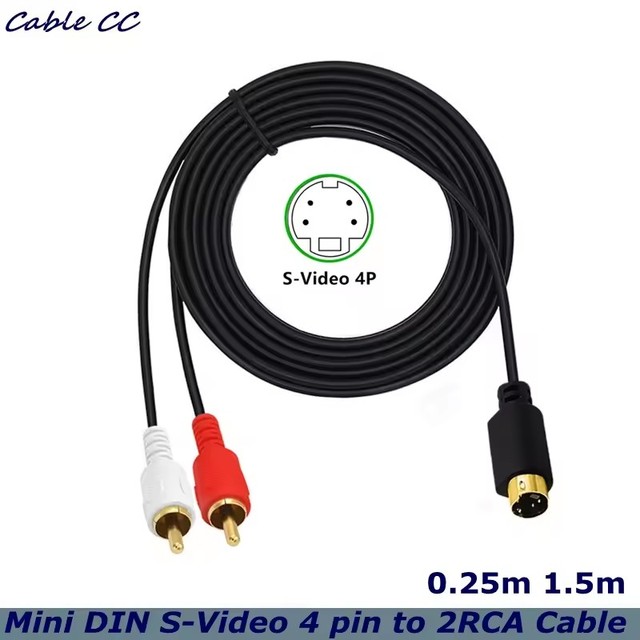 S-Video and 2-RCA male to Mini DIN 4-pin Male Video Cable Combination 4-pin SVideo male cable, TV DVD Connection Cable