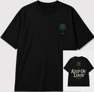 เสื้อยืดพิมพ์ลายต้นปาล์มสีดำสำหรับผู้ชาย คอกลม แขนสั้น ผ้าถัก สไตล์ลำลองสำหรับฤดูร้อน เสื้อผ้าแนวสตรีท - Product Image 1