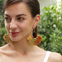 Boucles d'oreilles tendance en macramé ethnique avec pompon arc-en-ciel, boucles d'oreilles pendantes en coton tissé bohème pour femmes, bijoux 2021