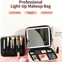 Nouvelle Trousse de Maquillage Portable 2024 avec Miroir et Lumière LED, Boîte de Rangement Cosmétique Détachable