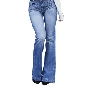 2021 Großhandel Custom New Stylish Fashion Hohe Taille Straight Slim Butt-Lifting Ausgestellte Hosen Wide Leg Damen Jeans
