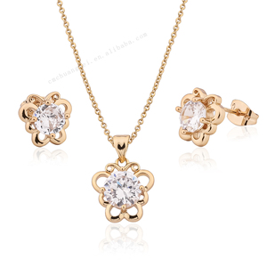 Conjunto de Joyería de Collar y Aretes de Circonitas Multicolores, Chapado en Oro de 18k, Económico y Elegante para Novias - Product Image 1