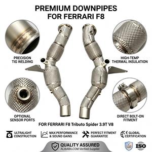 Kit de modification d'échappement avec boucliers thermiques Vortex en acier inoxydable SS304 pour Ferrari F8 Tributo Spider 3.9T V8 2019-2024, avec bande thermique et fixation par boulons - Product Image 1