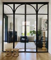 Portes françaises en fer forgé, porte en verre, porte d'entrée extérieure en acier de style français à ouverture coulissante