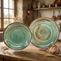 Service de table en céramique verte rustique vintage, de haute qualité, sans danger pour les aliments, porcelaine, 4 pièces pour la maison