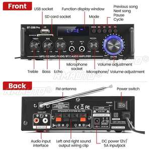 เครื่องขยายเสียงไฮไฟ 2.0 ช่องดิจิตอลบลูทูธเครื่องขยายเสียง 12V 240V รองรับบลูทูธ USB SD วิทยุพร้อมรีโมทคอนโทรล EU - Product Image 5