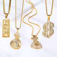 Collier chaîne avec pendentif en forme de dollar en or 18 carats serti de diamants, collier de mode en strass, collier de billet de dollar américain, pendentif porte-monnaie