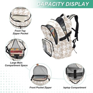 New Arrival Beige Houndstooth Print Laptop <b>Backpack</b> Travel Polyester <b>Backpack</b> School <b>Backpack</b> Teen College <b>Backpack</b> Schoolbag - Product Image 5