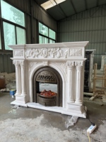 Cheminée électrique autoportante avec flamme LED, structure métallique, manteau en marbre, longueur 1500 mm, pour usage hôtelier, affichage en anglais