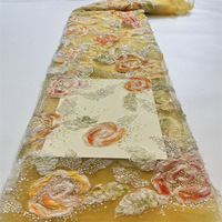 Tissu en dentelle florale écologique haut de gamme avec broderie de perles et de paillettes pour robes