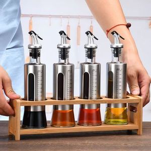 <b>Bamboo</b> Oil Bottle Rack 32cm Rectangular Spice Storage <b>Container</b> Set With Metal Lid For Kitchen Use - Product Image 2